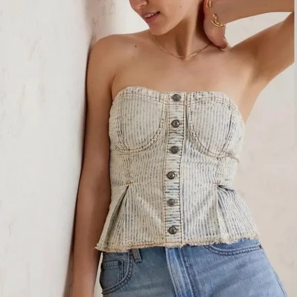 Pilcro Striped Denim Tube Top Size Medium - Picture 2 of 12
